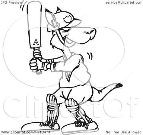 Clipart Black And White Aussie Kangaroo Cricket Player 1 Royalty Free