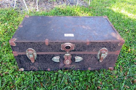 Vintage Metal Suitcase Metal Trunk Mid Century Luggage