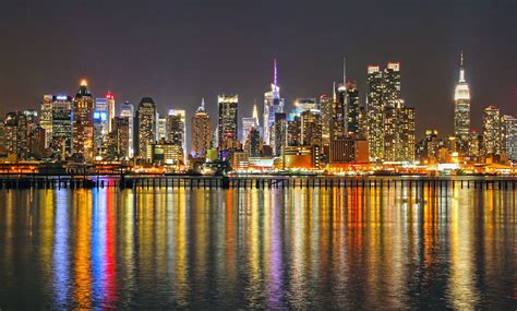 Wallpaper : newyorkcity, skyline, night, reflections, rainbow, colorful