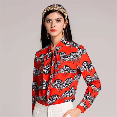 high quality 2018 spring summer fashion designer blouses women long sleeve vintage zebra print