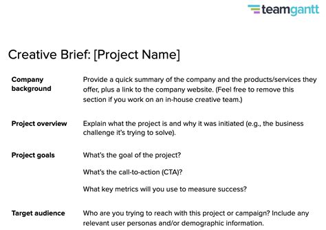 How To Write A Creative Brief Template Teamgantt