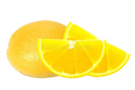 Fresh Lemon And Slices Isolated On White Stock Image Image Of Green