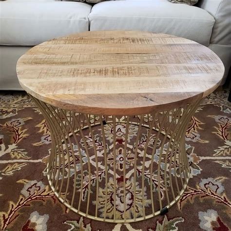Boho Light Gold Iron Frame Round Coffee Table Accent Table Etsy