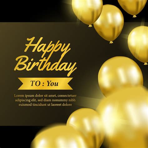 Premium Vector Happy Birthday Invitation With Gold Balloon
