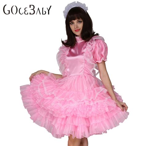 Sissy In Sissy Maid Lockable Blue Stain Dress Costume Uniform Forced
