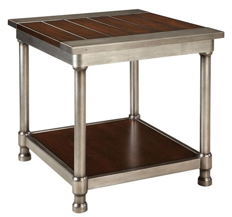 5 out of 5 stars. Contemporary Single Shelf End Table with Plank-Style Wood Top and Metal Cylindrical Legs by ...