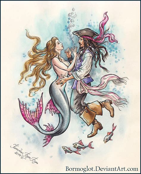 Captain Jack Sparrow And Mermaid Pirates Of The Caribbean Art Paper