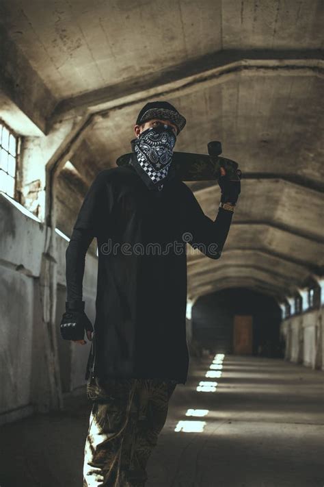 Guy In Gangster Clothing And Face Mask Stock Photo Image Of Hooligan