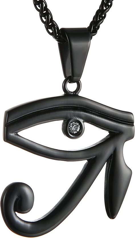 Hzman Cz Eye Of Horus Egypt Protection Pendant On Stainless Steel Necklace Black