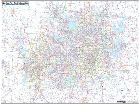 Buy Dallas Ft Worth Arlington Metroplex Wall Map 58x44 Wzip Codes