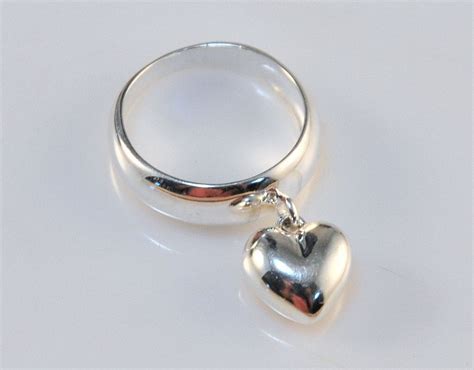 925 Milor Heart Dangle Heart Ring Size 7 1 4 Sterling Silver Puffed