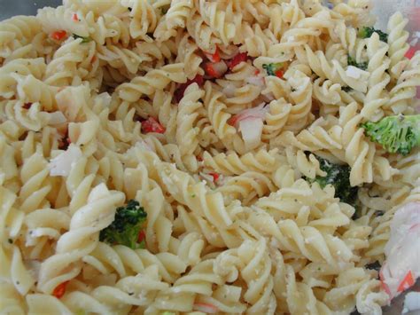 Season with leamon pepper salt or other seafood salt, and saute until hot. Taste Buds are the Best Buds: Crab Pasta Salad- YUM