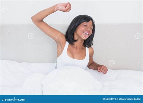 Pretty Brunette Woman Wake Up In Her Bed Stock Image Image Of Adult