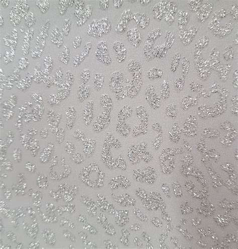 Leopard Print Wallpaper Animal Silver Glitter Shimmer Textured Grey