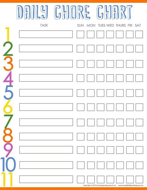 Daily Chore Chart With Checkboxes For Older Kids Chore Chart Kids