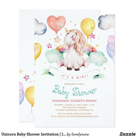 Unicorn Baby Shower Invitation It S A Girl Zazzle Com Unicorn