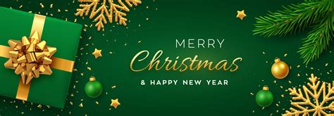 Green And Gold Christmas Banner With Snowflakes And T 1665449 Vector