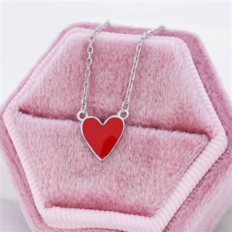 Red Enamel Heart Necklace In Sterling Silver By Silver Rain Silver