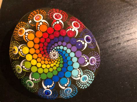 Spiral Rainbow Mandala Dot Painted Rock Etsy Painted Rocks Mandala