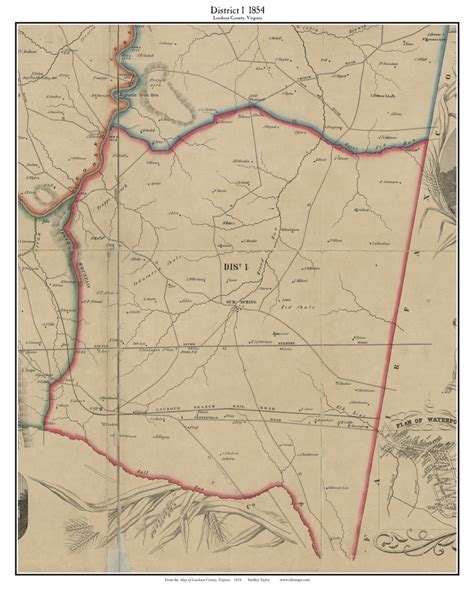 District 1 Loudoun County Virginia 1854 Old Town Map Custom Print