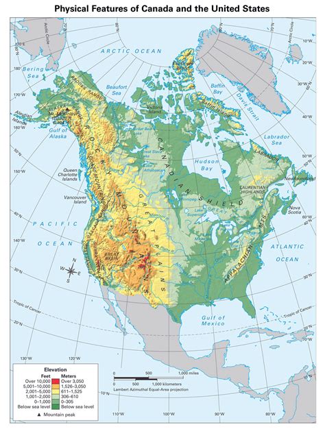 Large Detailed Physical Map Of North America North America Large