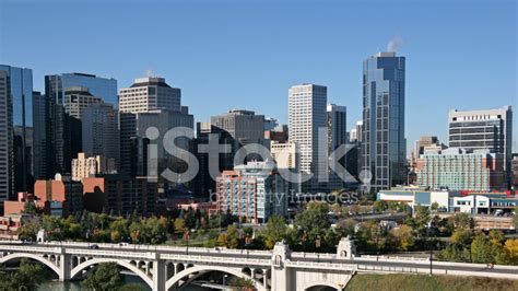 Calgary Skyline With Centre Street Bridge Stock Photo Royalty Free