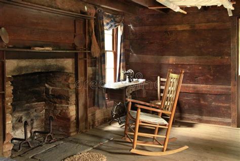 Dark Interior Of Old Log Cabin Built In The 1800s Stock Image Image