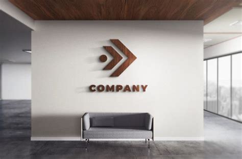 Realistic 3d Logo Wood Mockup Office Wall Texture Company Logo Wall