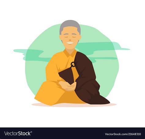 Cartoon Buddhist Monk In Meditation Poses Vector Image
