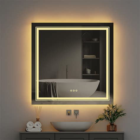 Wisfor Led Bathroom Mirror 32 X 32 Inch Square Lighted Dimmable Smart Mirror With Touch Sensor