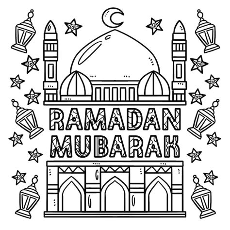 Ramadan Mubarak Kleurplaat Voor Kinderen Premium Vector