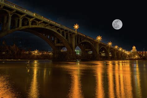 Moon Over Gervais Street Bridge Photograph By John Allen