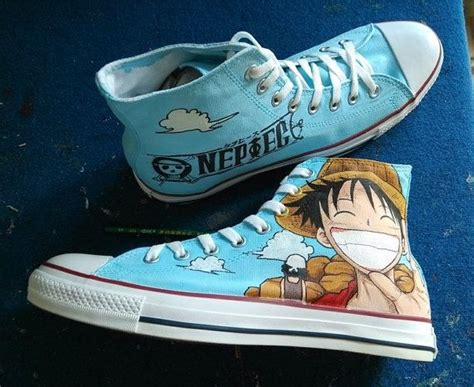 Painter paints on shoes in solid color by hand with using special pigment. one piece anime Custom Converse one piece anime Luffy ...