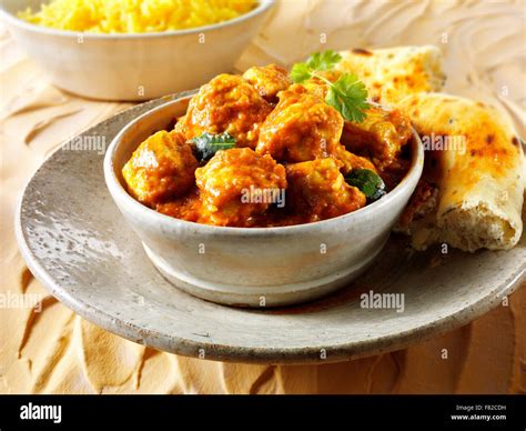 Chicken Prepared Madras Indian Curry Recipe With Pilau Rice Stock Photo