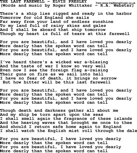 The Last Farewell By Elvis Presley Lyrics