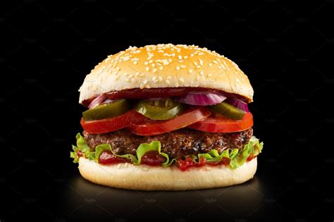 Burger On Black Background Containing Burger Hamburger And Sandwich