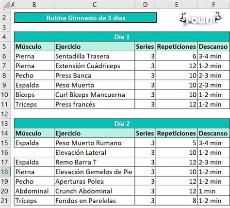 Plantilla De Rutina De Gimnasio Descarga La Excel Gratis