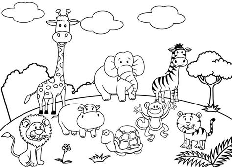 Cute Cartoon Animal Set Zoo Coloring And Drawing Page Coloring Pages