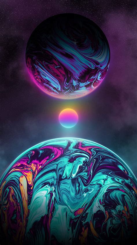 Download Neon Moon And Bright Planets Wallpaper