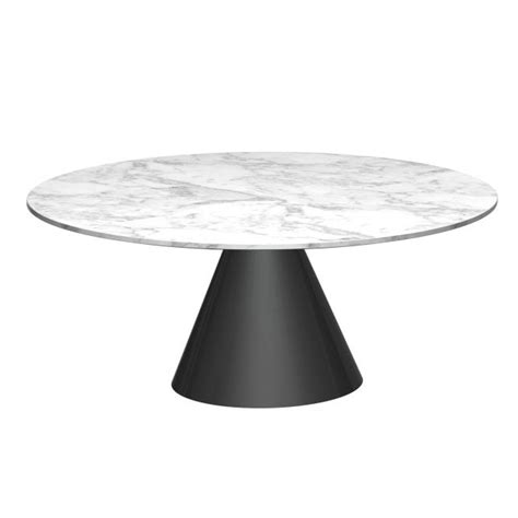Small Round Marble Coffee Table With Conical Black Base