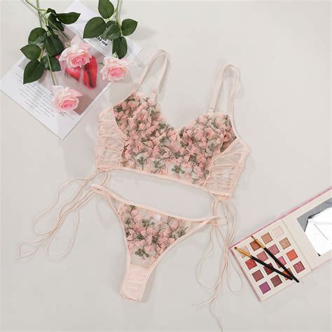 wholesale lace lingerie floral embroidery underwear set for women erotic see through panty