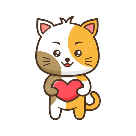 รูปแมวคิตตี้การ์ตูนน่ารักถือรูปหัวใจรัก Png แมวการ์ตูน แมว น่ารัก