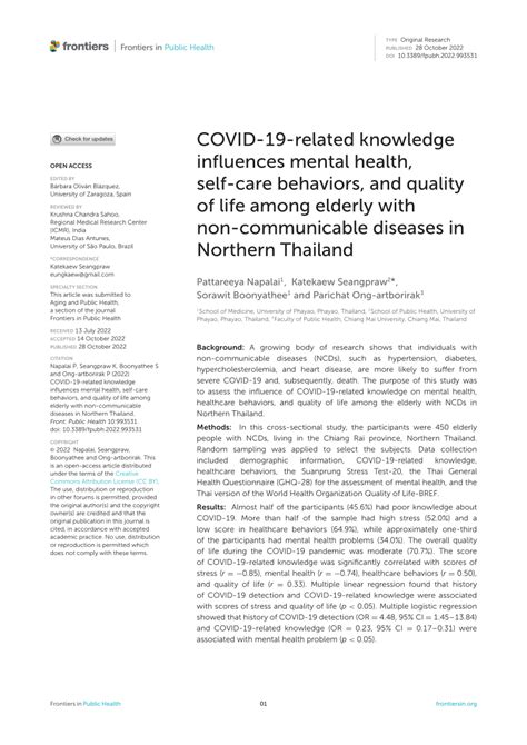 Pdf Covid Related Knowledge Influences Mental Health Self Care