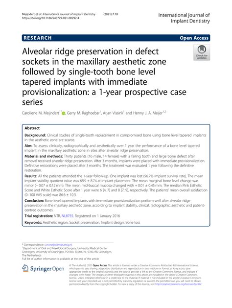 Pdf Alveolar Ridge Preservation In Defect Sockets In The Maxillary