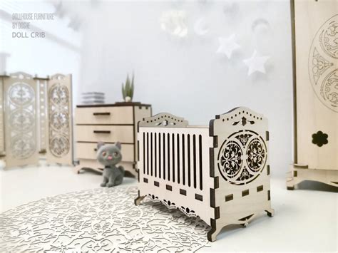 Doll Crib Dollhouse Miniature Furniture Laser Cut Wood Etsy