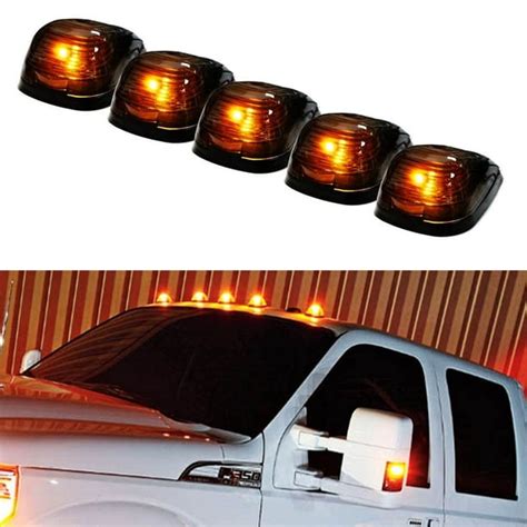 Ijdmtoy 5pcs Black Smoked Led Cab Roof Top Marker Running Lamps With Amber Led Lights For Ford