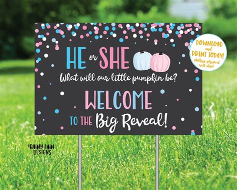 Pumpkin Gender Reveal Yard Sign Welcome To The Big Reveal Sign Fall G Rainy Lain Designs