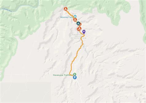 An Interactive Map Showing The Havasupai Falls Trail Hike In Detail