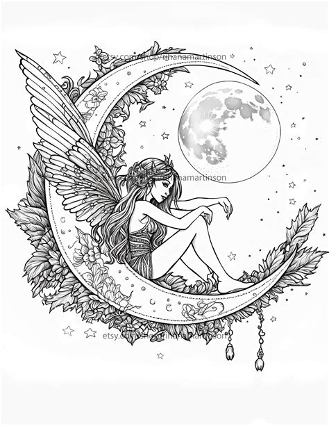 Fantasy Fairy Printable Adult Coloring Book Page Ornate Etsy