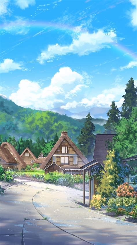 Wallpaper Nature Houses Clouds Scenic Anime Landscape Resolution